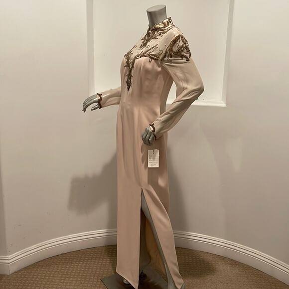 Bella Diosa Collection Vintage 90'S Maxi Dress Beige Beaded Sheer Accent Size 12 - Picture 2 of 16